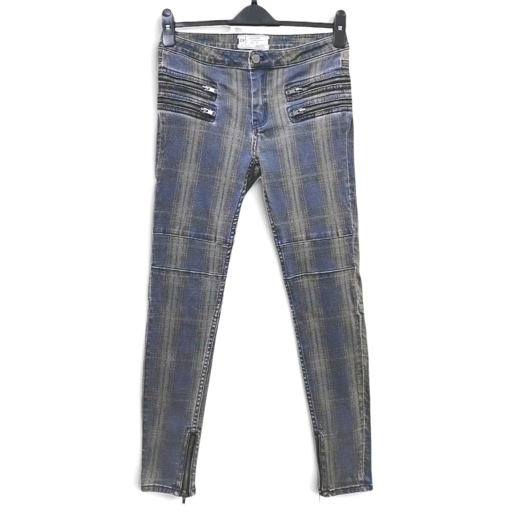 Free People Moto Jeans Ankle Zip Plaid Punk Grunge Emp Mid Rise Womens Size 28